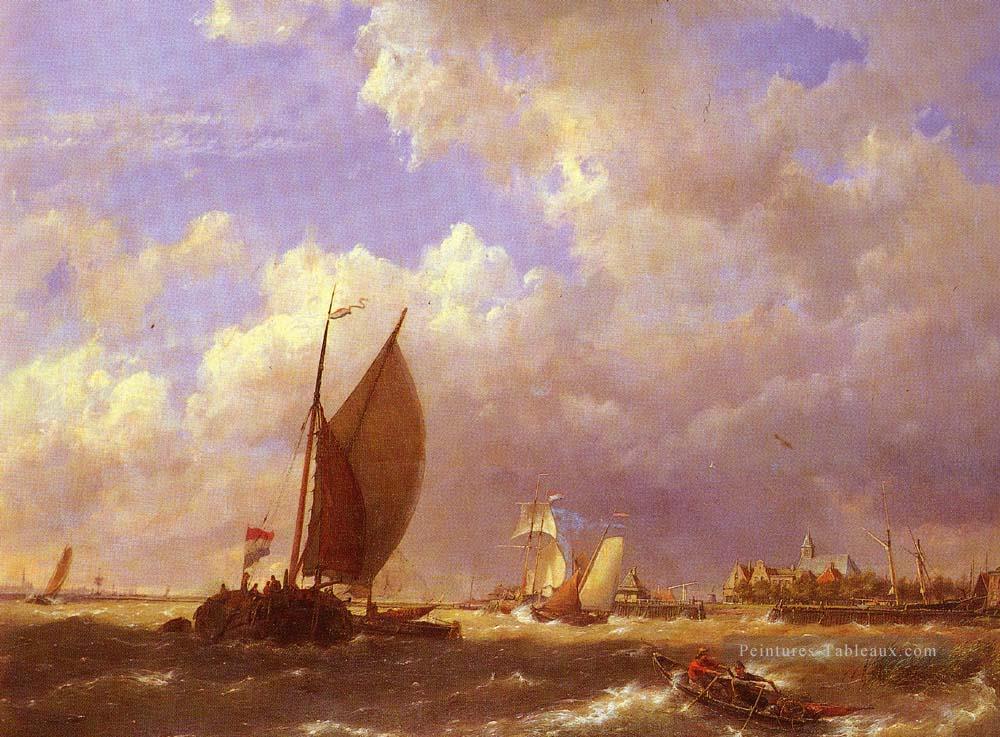 Dommelshuizen Cornelis Christiaan Un Dock éclairé par le soleil Hermanus Snr Koekkoek paysage marin bateau Peintures à l'huile